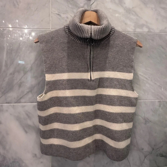 nwts STRIPED ZIP UP HIGH NECK KNITTED VEST size medium - Picture 3 of 6